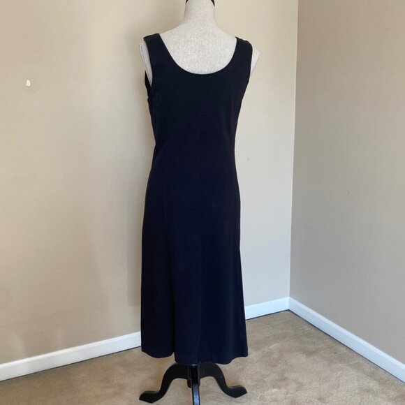 Peruvian Connection Black Midi Sheath Dress Medium 100% Pima Cotton Minimalist - Picture 6 of 9